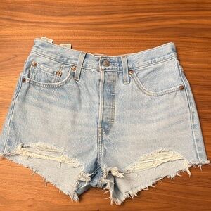 Levi's Light Blue Frayed Hem Jean Shorts